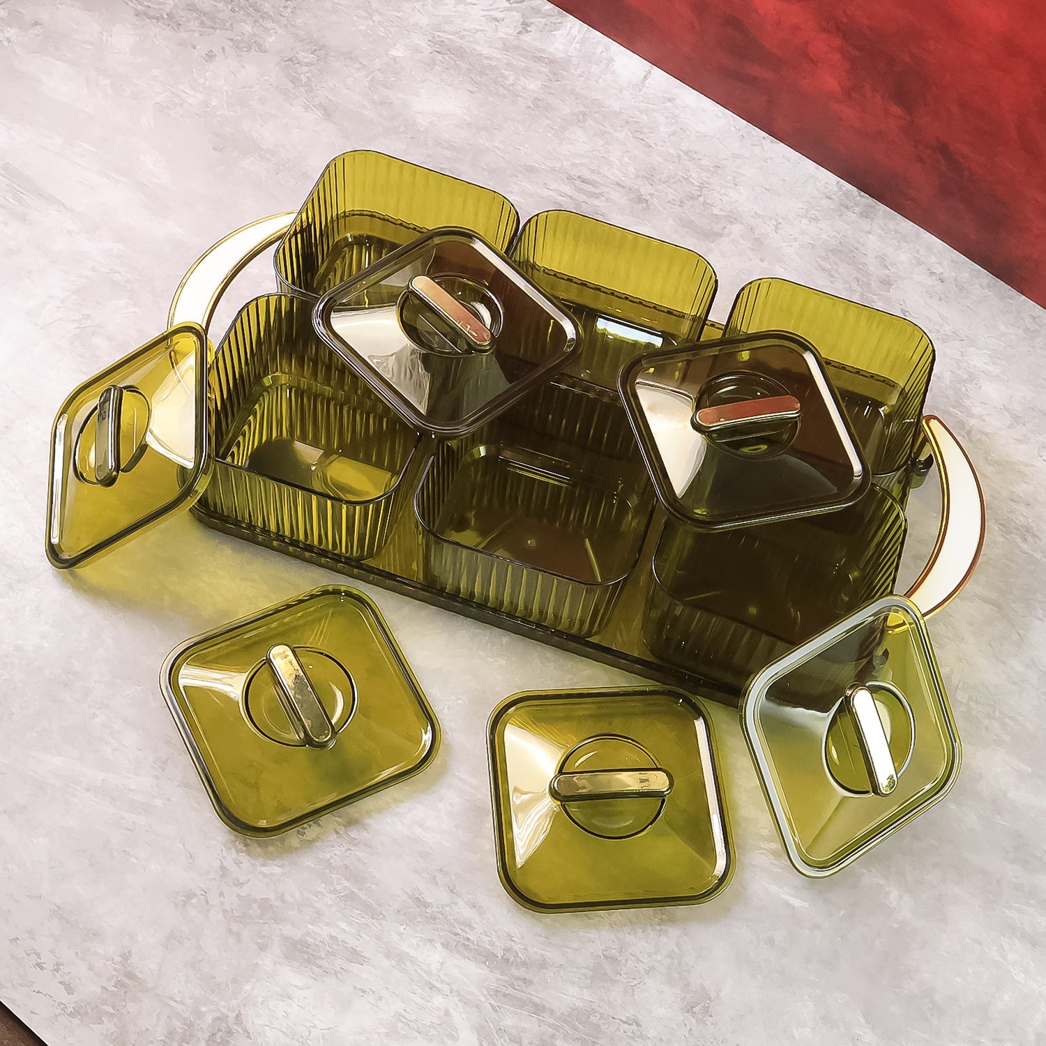 Liger Multipurpose Transparent Spice Jar Set with Tray and Lids 400ML Approx (6 Pc) Liger Multipurpose Transparent Spice Jar Set with Tray and Lids 400ML Approx (6 Pc)